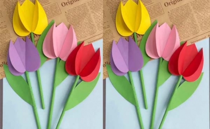 Paper tulip folding method for kids